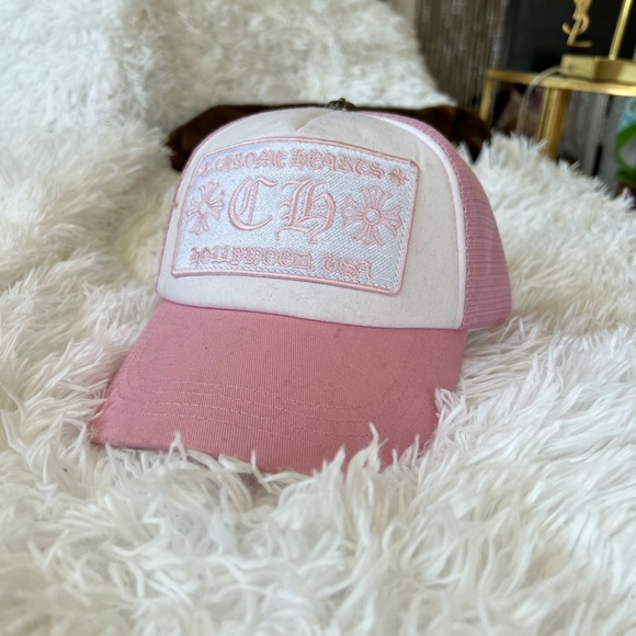 chrome hearts pink trucker hat